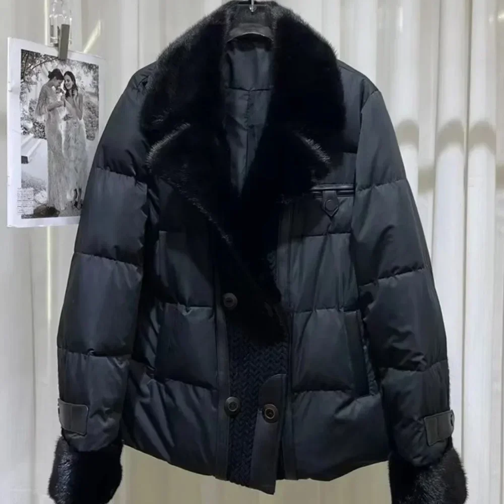 OFTBUY Fur Jacket Warm Real Mink Fur Collar Natural Goose Down Coat Luxury Comfortable Autumn Winter Casual Puffer Jacket Women