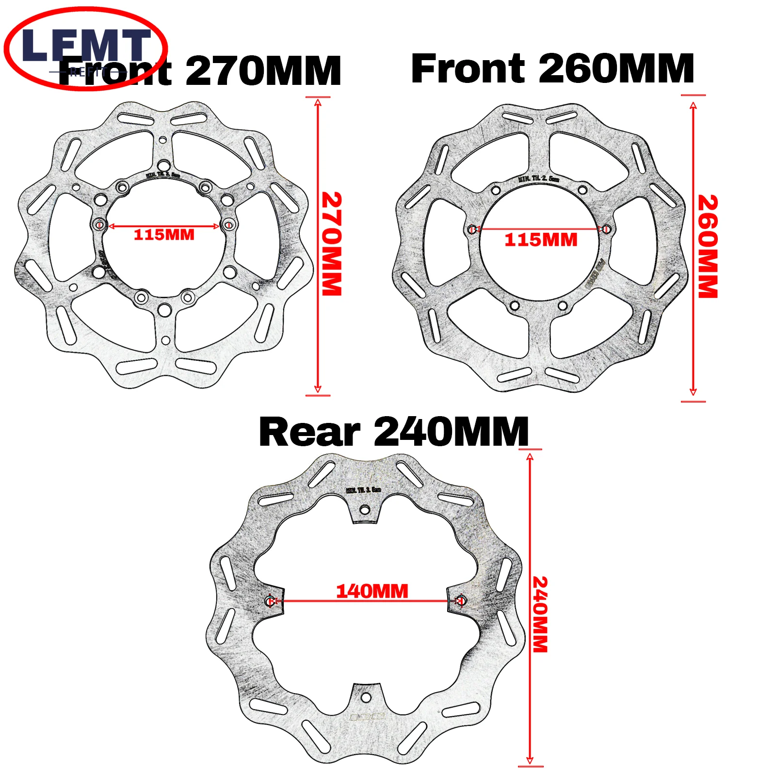 Motocross Dirt Bike Stainless Steel Brake Disc Rotor 240 260 270mm Front Rear Brake Replacement Parts For Honda CR CRF 125-450