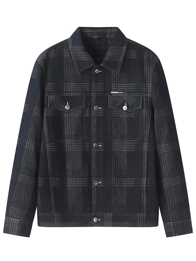 

Повседневная модная мужская клетчатая куртка с воротником на одной пуговице, осень-зима, смесь хлопка и полиэстера, Busin Gent...