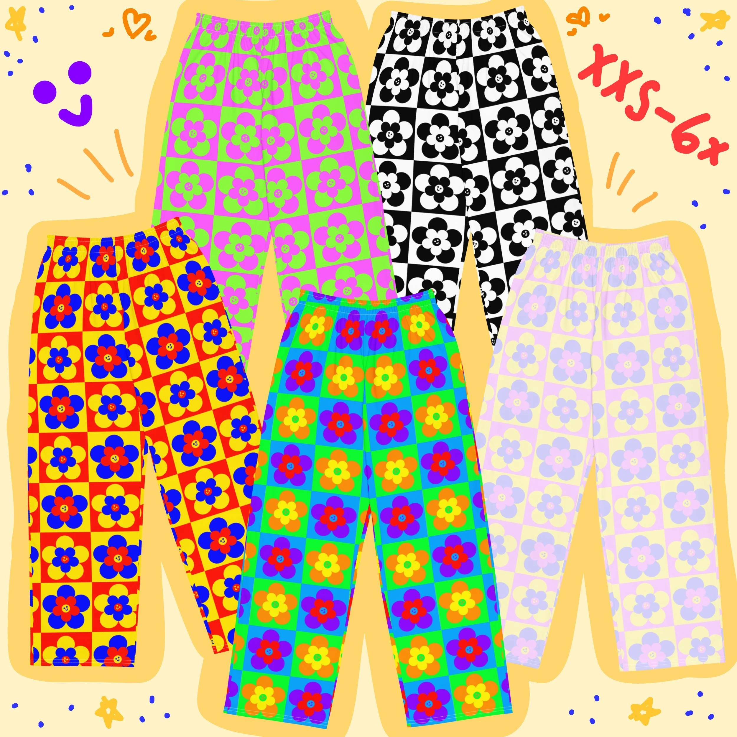 2026 Millennium Style Colorful Checkered Floral Pants, Suitable for Children, Adults, Parents, Couples, Outings, and Home Use.