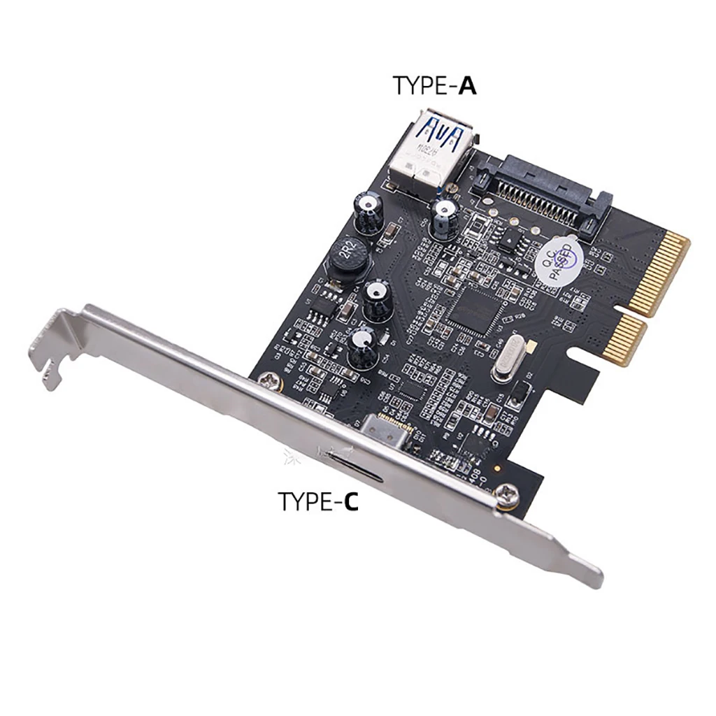 

PCI-E 4X to USB3.1 Gen2 Expansion Card 10Gbps Adapter Card TYPE-C+TYPE-A ASM1142 Chip 15Pin SATA Riser For Windows 8/10/Linux