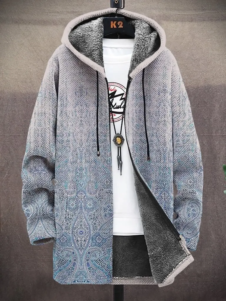 Abstract Multicolor Pattern Print Unisex Plush Thick Long-Sleeved Sweater Cardigan Coat Men's Thick Warm Jacket
