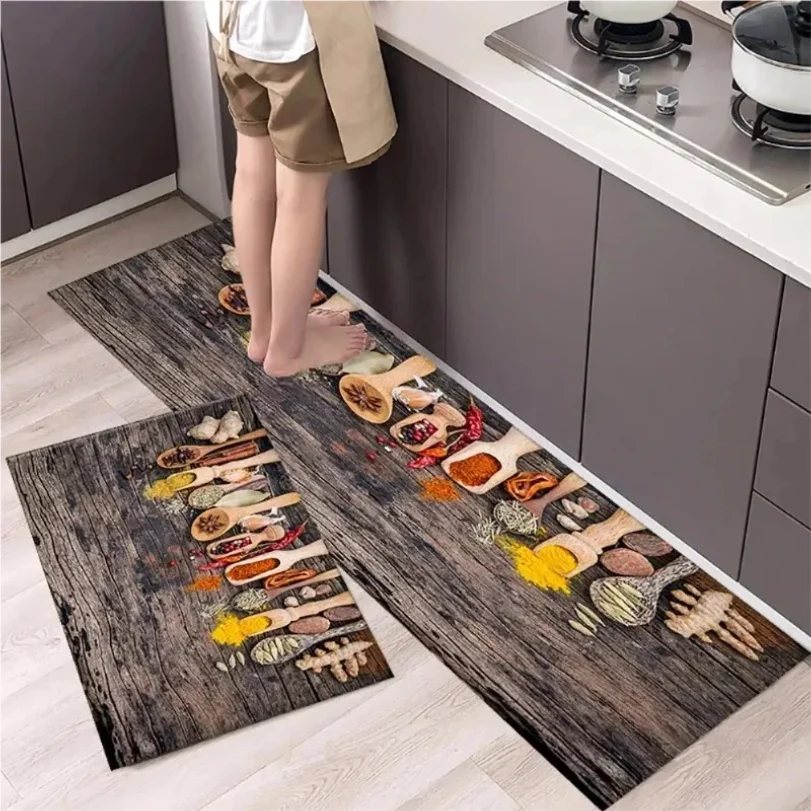 Sunflower Wood Grain Kitchen Mat Set Durable Floor Rug for Kitchen Entryway Decor Easy Clean Long Runner Mat