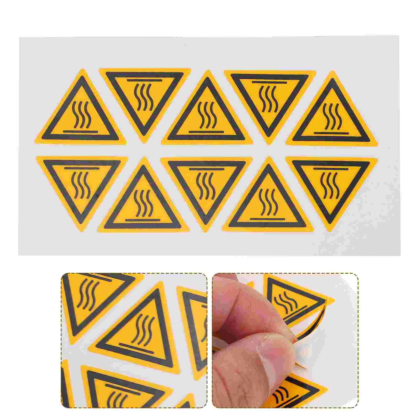 10 Pcs Stickers Pay Attention to High Temperature Warning Caution Label Triangle Scald Equipment Decals Sign Black