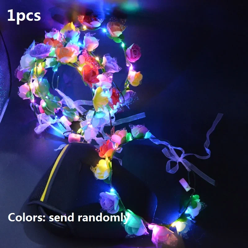 1pcs Kids Adult LED Tiara Crown Ear Light up Cat Headband Flower Girls Bridal Wreath Neon Party Hair Band Birthday Gift Wedding