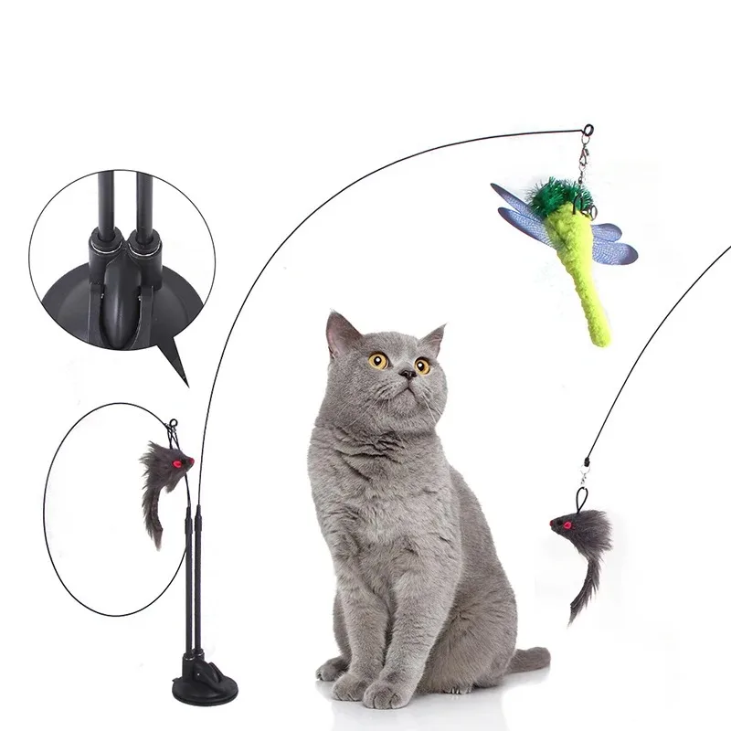 Katzenspielzeug Simulierter Vogel Interaktiver Saugnapf-Feder-Vogel mit Glocke Katzenstab-Spielzeug für Kätzchen Teaser-Stab Spielzeug Katzenbedarf