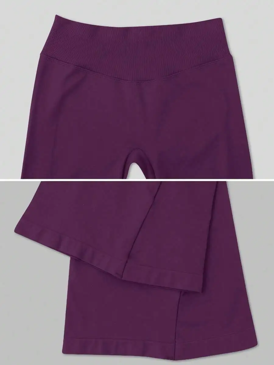 

Women Solid Color Seamless High Waist Elastic Flared Sports Pants
