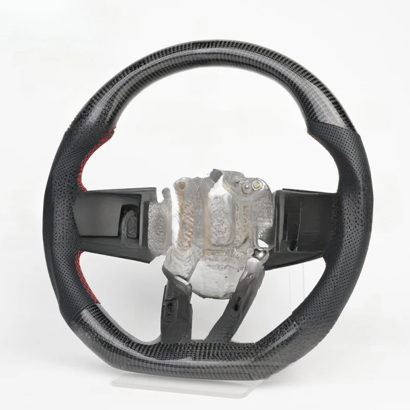 For Mini 56 Carbon Fiber & Red Stripe Perforated Leather Steering Wheel