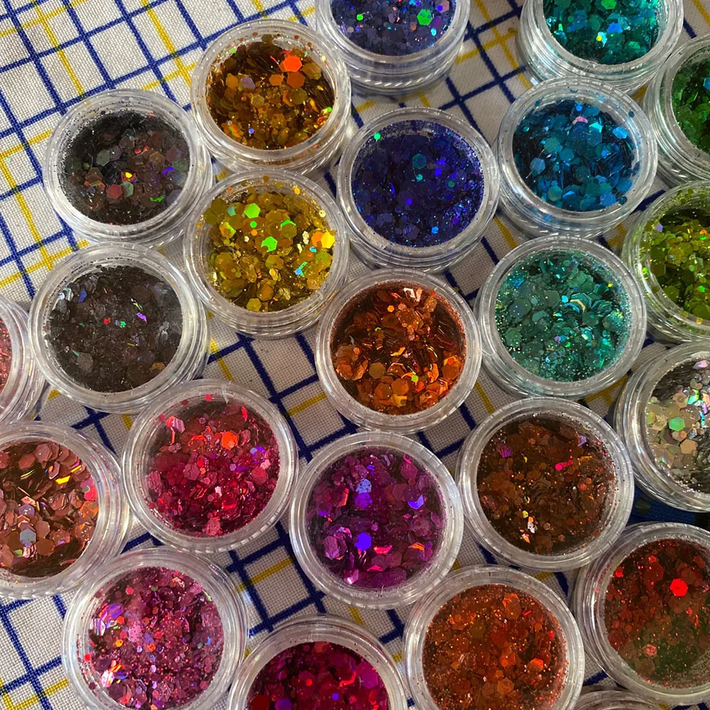 24Pcs Christmas Holographic Chunky Glitter Sequins 3g*24pcs Colorful Sparkly Hexagon Sequins 1*Set Mixed Color Manicure Sequis