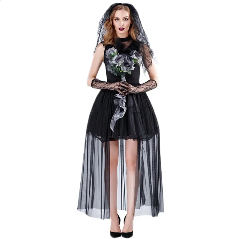 

Halloween Black Tulle Zombie Ghost Bride Costume Easter Day Performance Cosplay Vampire Fancy Dress