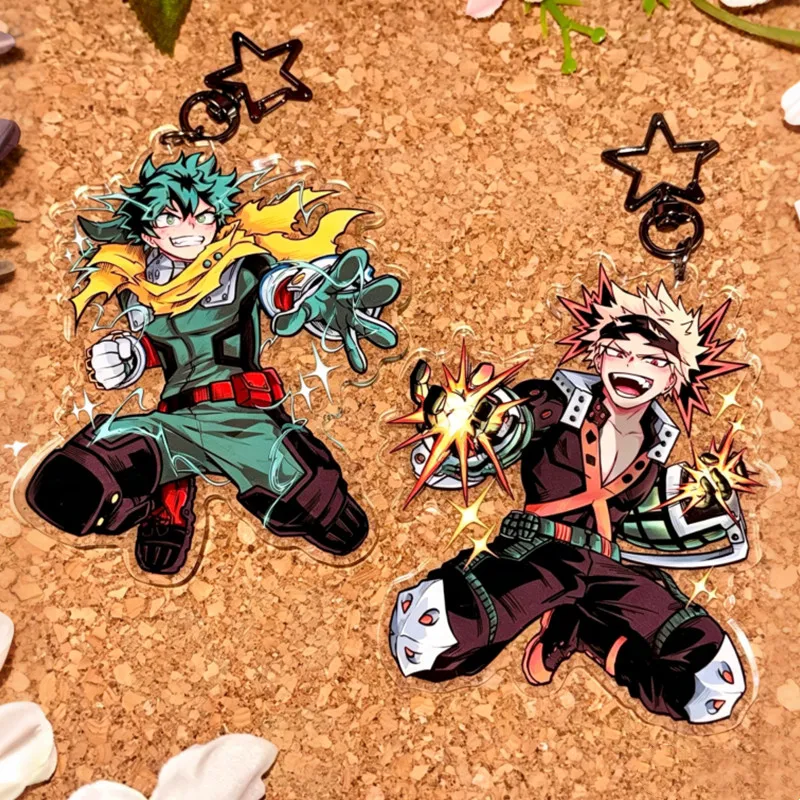 Chaveiro de Acrílico My Academia - Pingentes Versão Q de Izuku Midoriya e Katsuki Bakugo - Pingente Anime Deku & Kacchan para Fãs