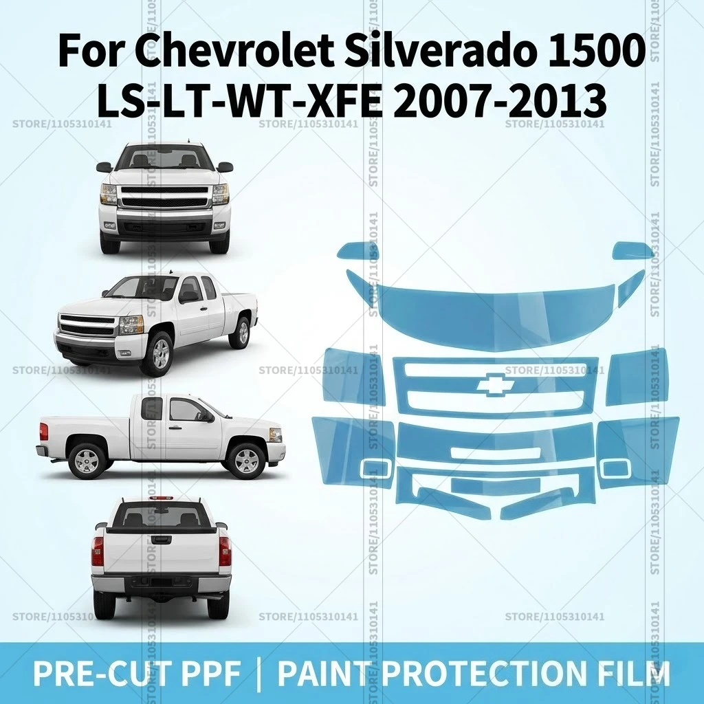 

For Chevrolet Silverado 1500 LS-LT-WT-XFE 2007-2013 Pre-Cut Paint Protection Film PPF Transparent Car Film Automotive PPF