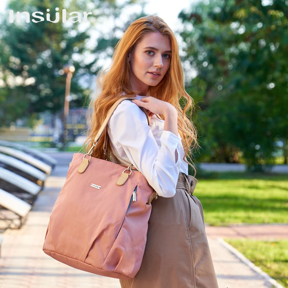 Insular-Bolsa de pañales para bebé, bolso para cambiar pañales multifuncional, estilo cochecito para mamá, bolso de mano para el cuidado del bebé