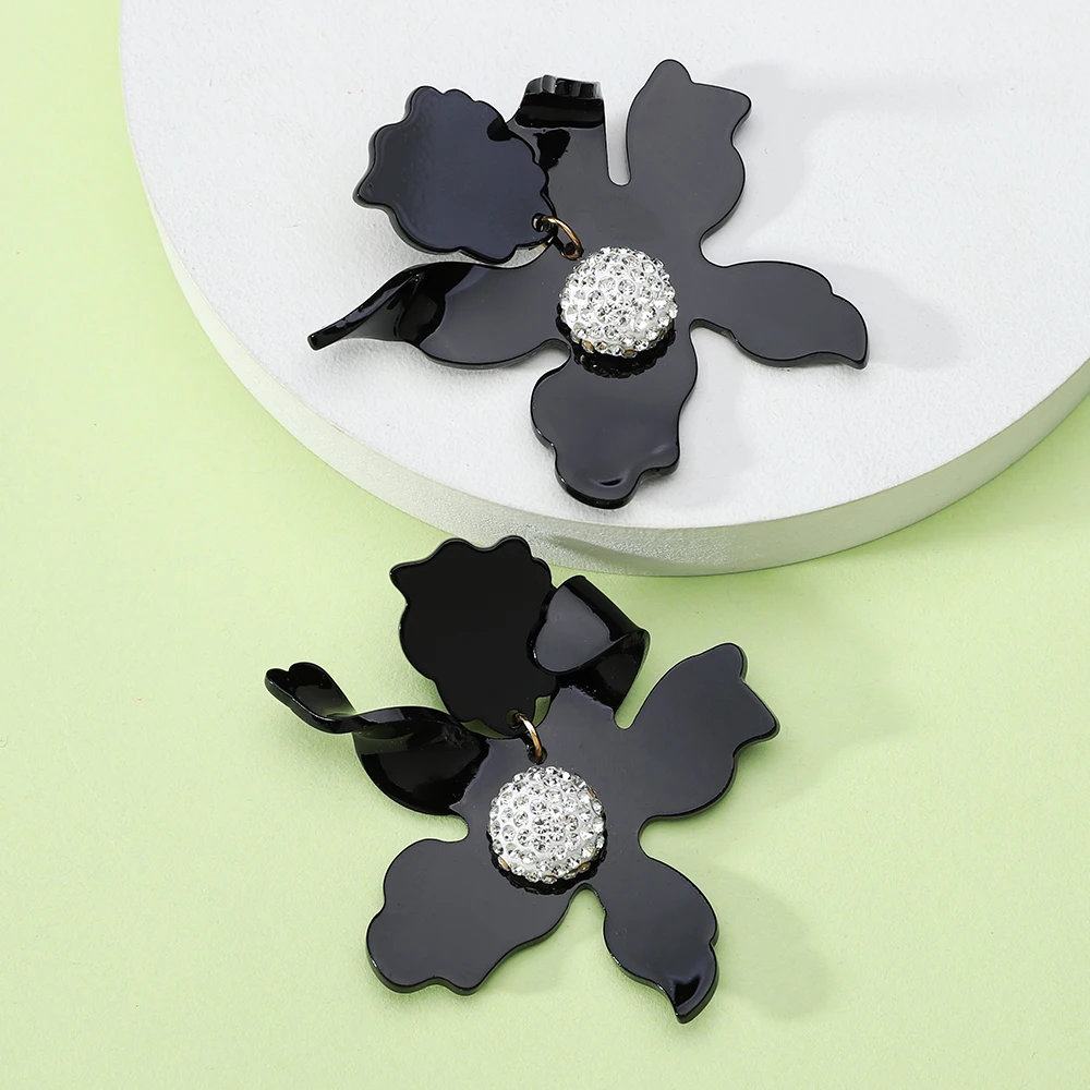 Resin Flower Decor Exaggerated Big Stud Earrings For Women Charm Elegant Unique Western Luxury Design Pageant Party Jewelry Gift