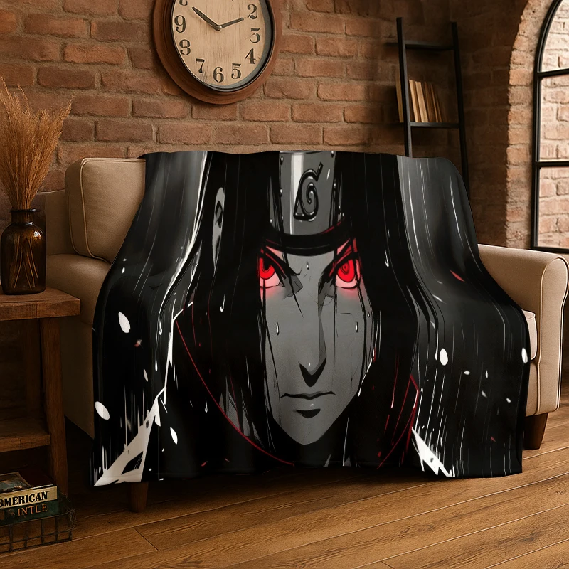 Retro Anime N-Naruto Cartoon I-Itachi Flannel Throw Blanket,Warm Cozy Blanket for Bed,Sofa,Couch,Bedroom,Living Room,Office,Gift