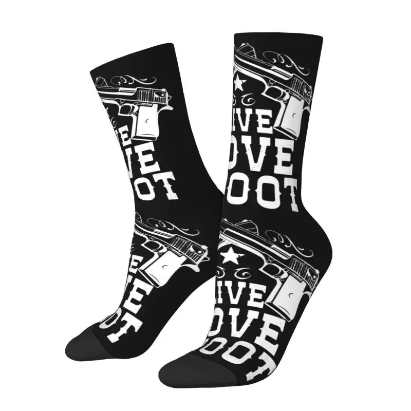 Live Love Men Women Crew Socks Unisex Novelty USA Handgun Pistol Spring Summer Autumn Winter Dress Socks