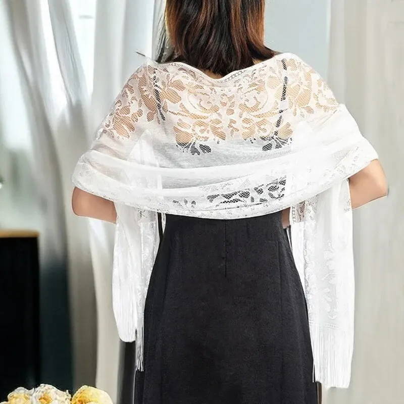 Lace Shawl Evening Dress Party Dinner Shawl Solid Color Hollow Out Lace Floral Jacquard Scarf For Women