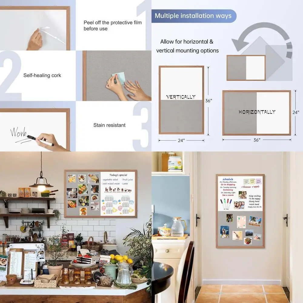 

Двухфункциональная доска для записей и заметок 36 x 24 дюйма с рамой из натурального дерева