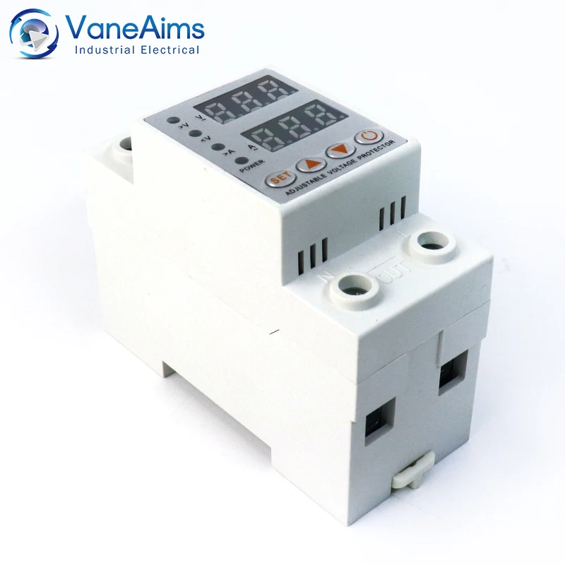 40A 63A AC 220V Din Rail Dual Display Adjustable Over Voltage Current and Under Voltage Protective Device Protector Relay