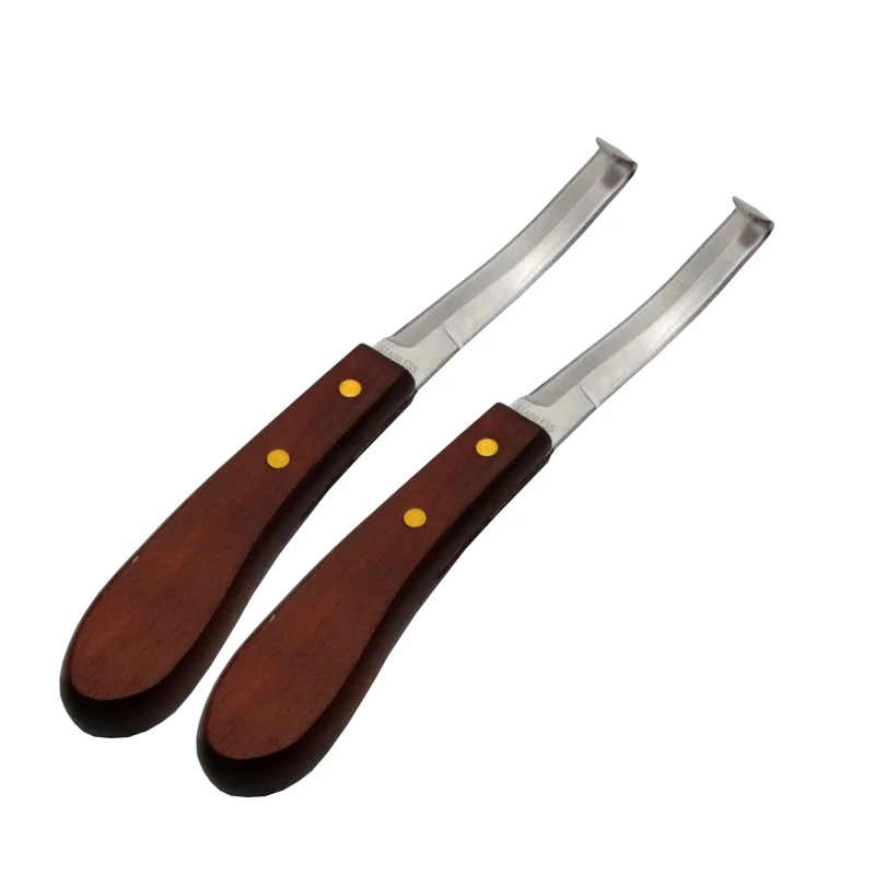 Coltello per zoccoli da cavallo 1 Pc coltelli per rifinire lo zoccolo con lama a doppio bordo in acciaio inossidabile con manico in legno strumento