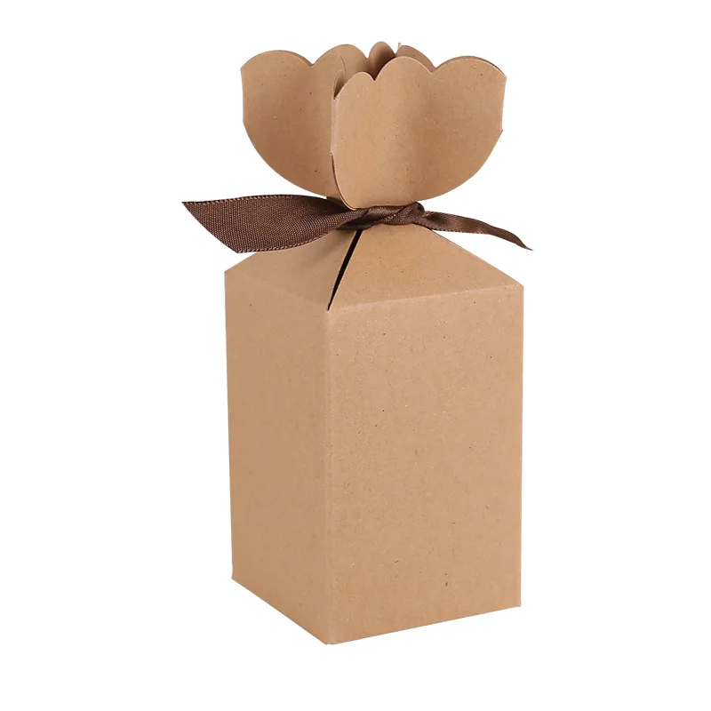 

10/30/50pcs Kraft Paper Candy Boxes Fishtail Vase Carton Packaging Box with Ribbons Wedding Souvenirs for Guests Party Supplies