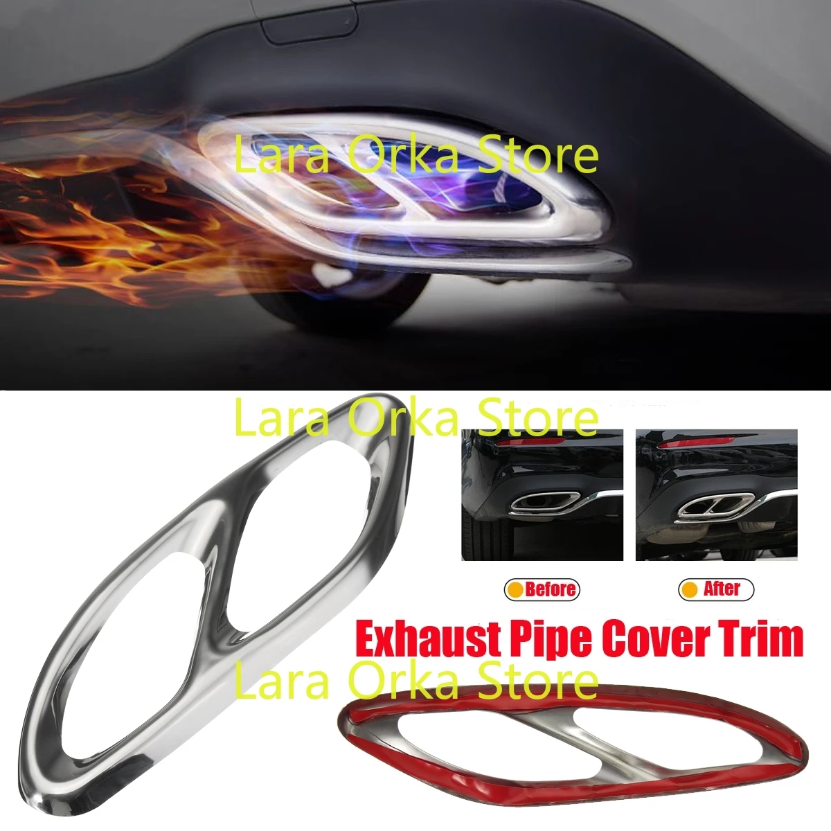 

2Pcs For Benz GLC/C/E Class Car Rear Cylinder Exhaust Pipe Cover Trim Silver