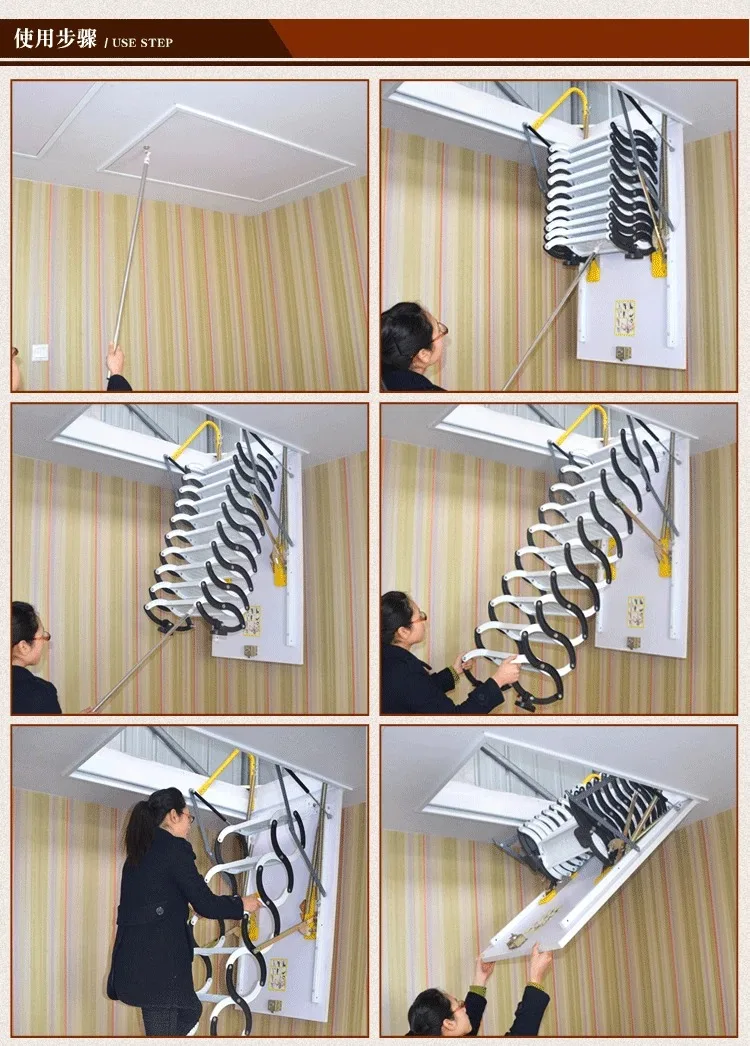 New Custom Loft Telescopic Ladder Alloy Wood Grain Thickened Retractable Folding Staircase Lift Escalator Loft Lift Ladder