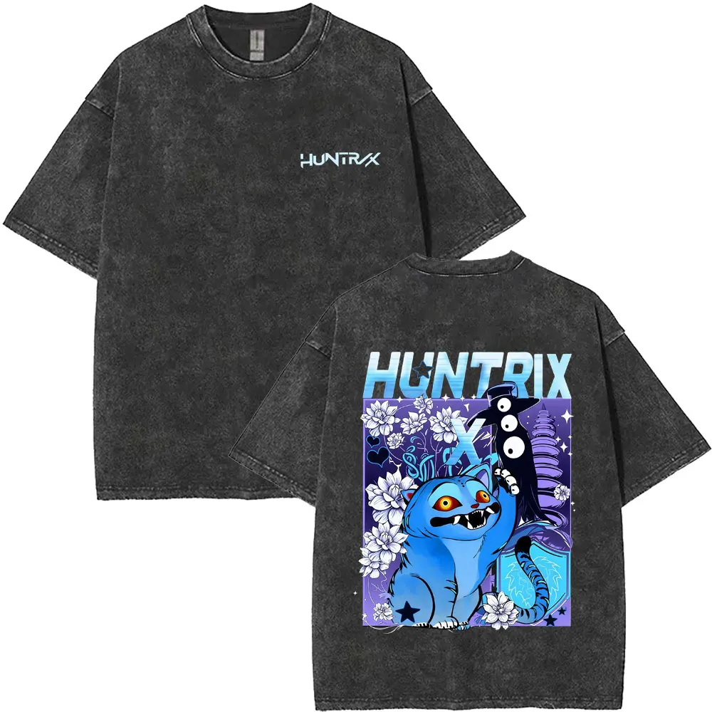 

Washed Vintage Movie KPop Demon Hunters T-shirts Cartoon Derpy Tiger Graphic T-shirt Men Women Hip Hop Fashion Retro T Shirts