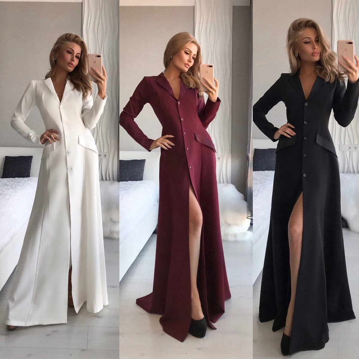 Women Blazer Dress Floor Length High Slit A Line Cocktail Dress Plus Size Formal Wear Coat Customized Evening Party Outfits