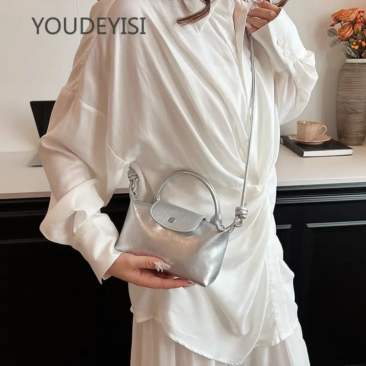 YOUDEYISI summer mini silver women\'s bag 2024 new versatile texture shoulder messenger bag soft waxy handbag dumpling bag