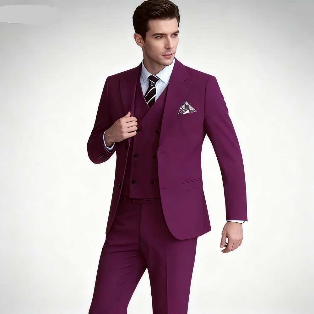 

Slim Fit Elegant Men's Formal Suit 3 Piece Set - Jacket Vest Pants for Wedding Business Party Groom Tuxedo Latest Solid Style