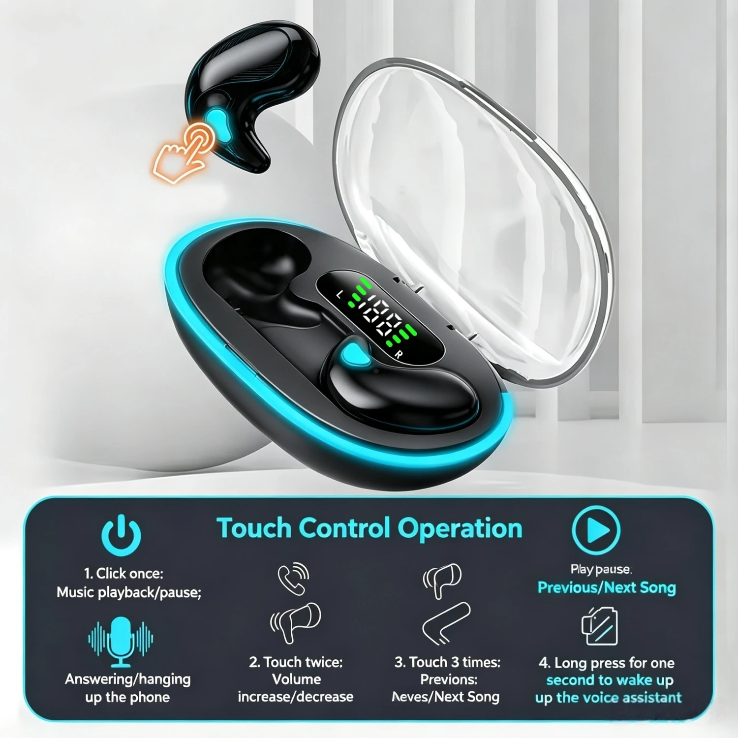 Sleep Wireless Headphones, Loud Volume, Matching Comfort, Touch Control, Semi-Open Back, No Tangles, with Wireless Charging Box