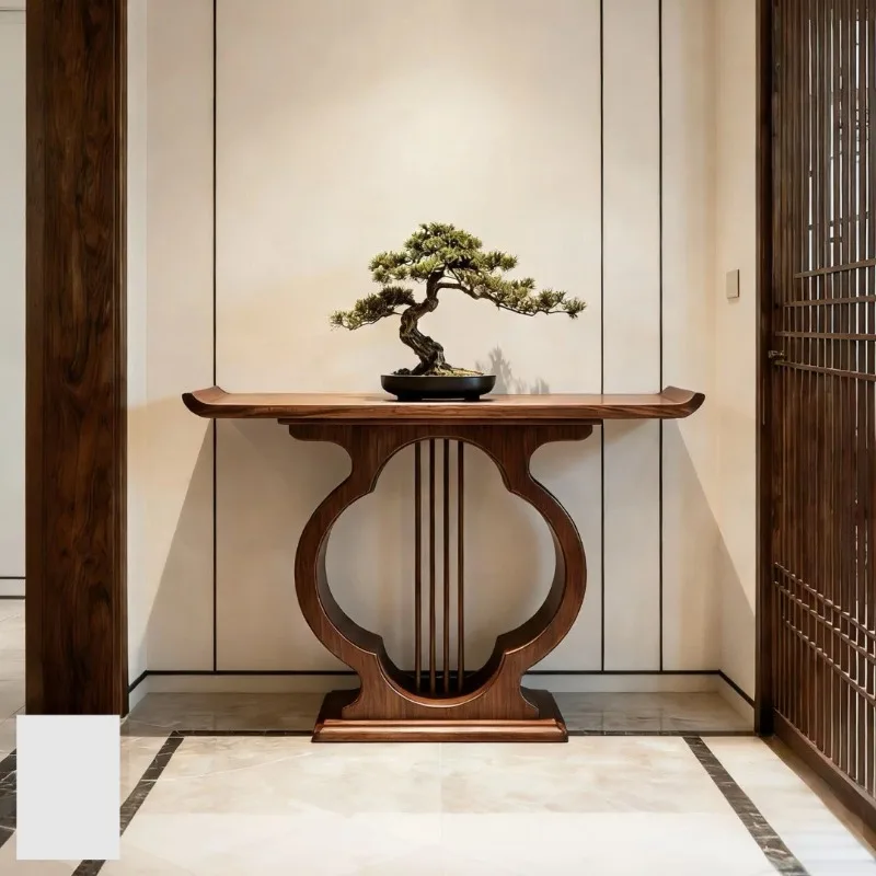 North American Black Walnut Veneer Console Table, Upturned Top Entry Cabinet, Zen Style Solid Wood End Table for Living Room