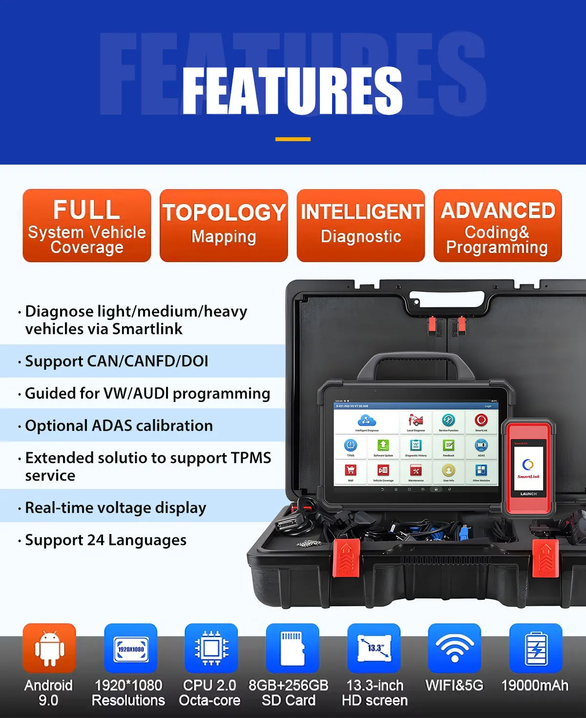 Advanced Launch X431 Pad Vii Elite Pad7 Link with Smartlink c Vci for Accurate Efficient Vehicle Ecu Programming Diagnostic Tool