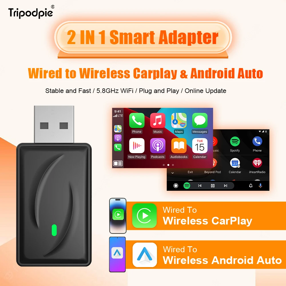 

Wireless CarPlay Android Auto Bluetooth Wifi Plug And Play Adapter For Audi Buick Cadillac Chery Chevrolet Mazda Ford Opel VW