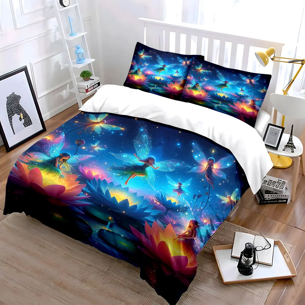 Fantasy Fairy Lotus Decor Set Bedding Set with 1 Duvet Cover 2 Pillowcases Single Double King Queen, Gift