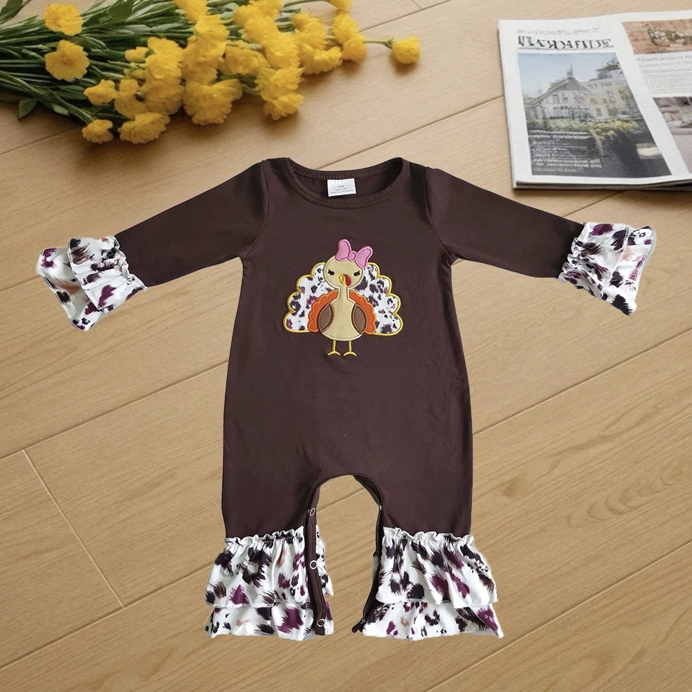 

9.26 Baby Winter Rompers Baby girls thanksgiving turkey leopard ruffle rompers
