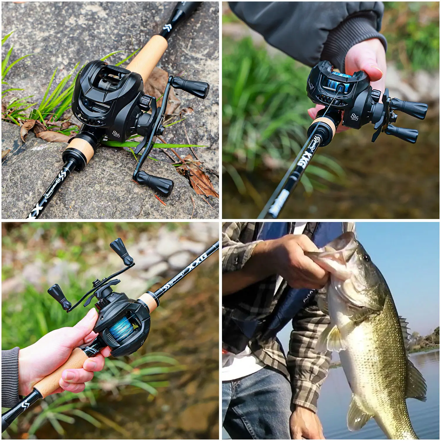 Sougayilang Angelrute und Rollen-Kombination, 1,8 m, leichte Vollcarbon-Angelrute, 6,3:1 Übersetzungsverhältnis, Baitcasting-Rolle, 8 kg maximale Zugkraft – Detail 13