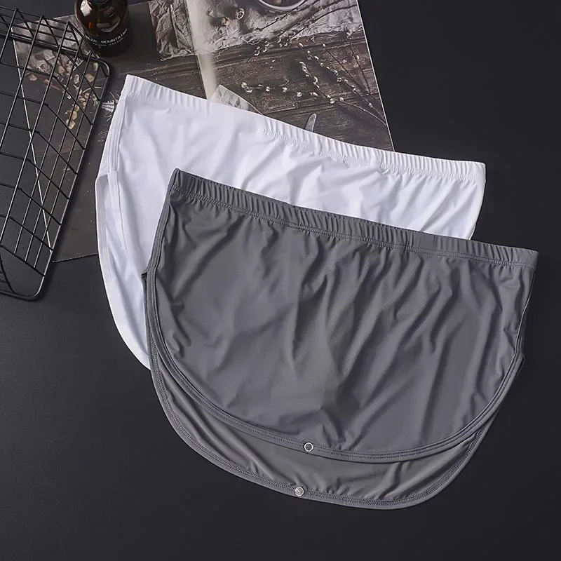 Ice Silk Mens Boxer Shorts Leisure Loose Cozy Arrow Pants Underwear Solid Color Button Open Sexy Panties Homewear Underpants