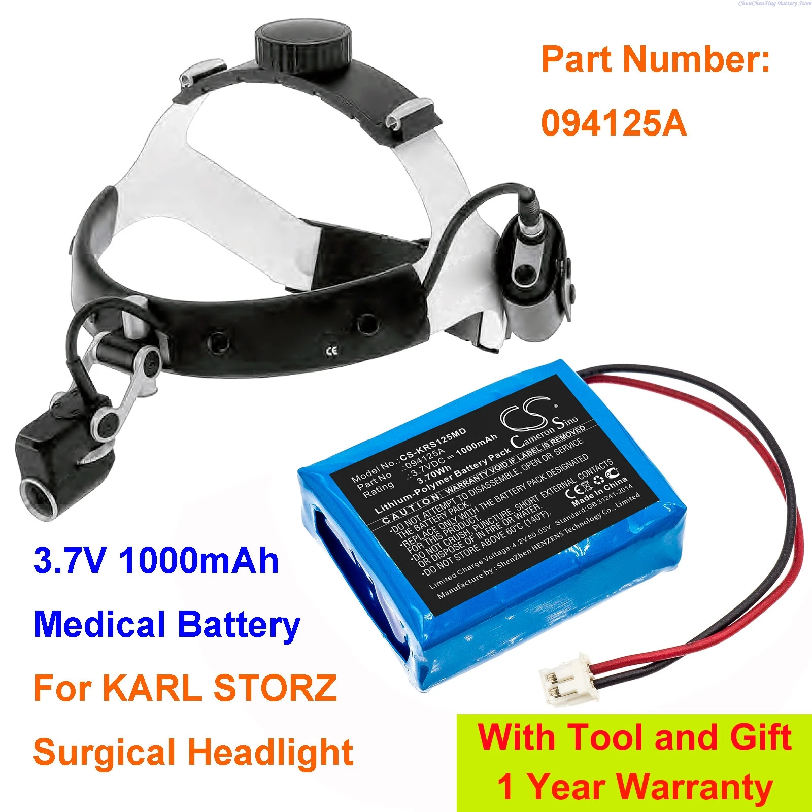 Cameron Sino 3.7V 1000mAh Medical battery 094125A for KARL STORZ Surgical Headlight +TOOL