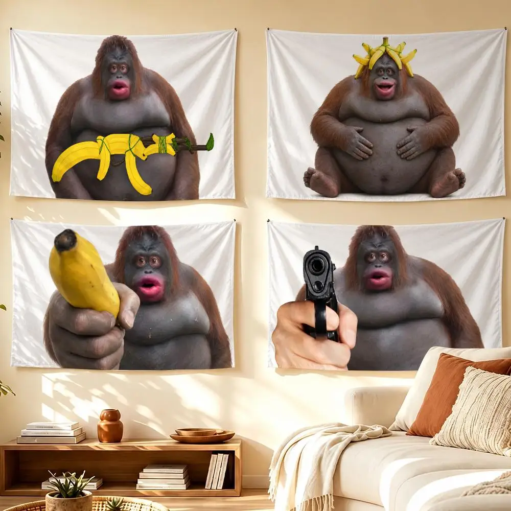 Meme Funny Monkey Tapestry Banner For College Dorm Bedroom Outdoor Living Room Wall Art Decor Party
