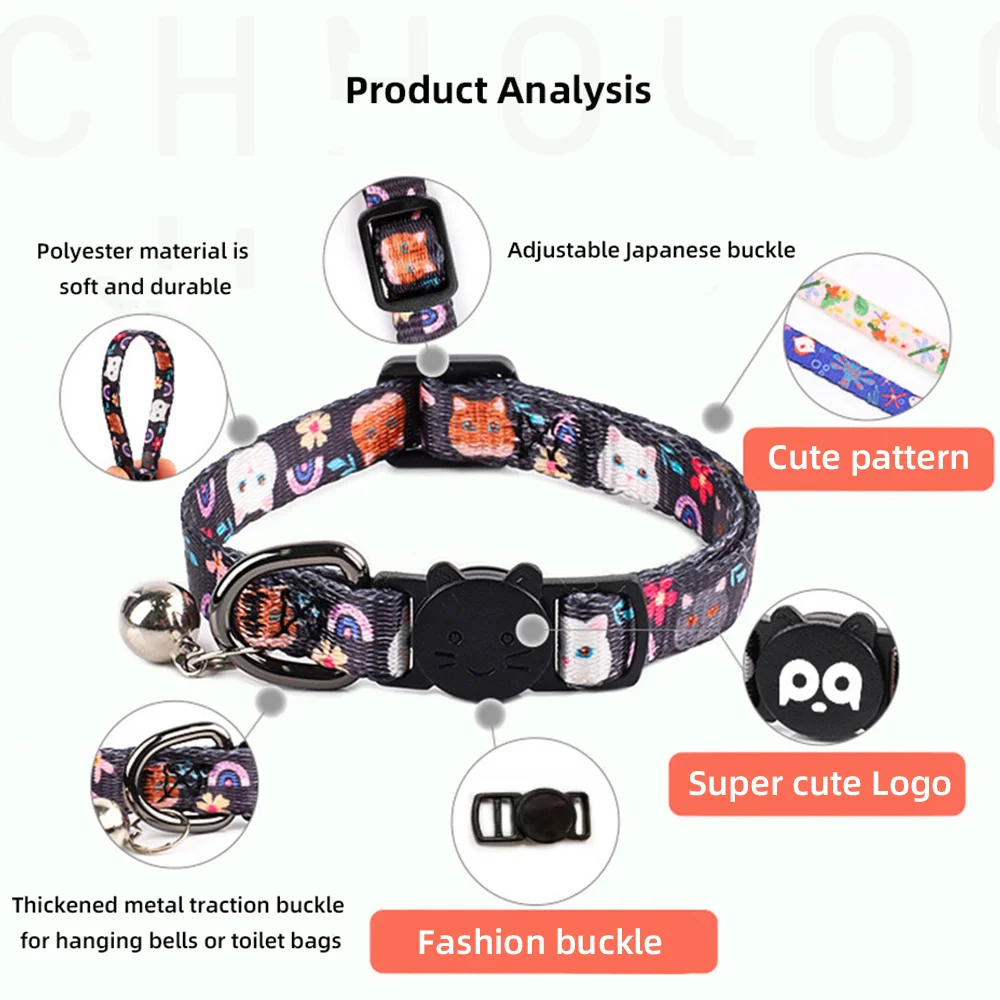 Cat Collar Adjustable with bells Ins Design Comfortable Safety Buckle Anti-choking fashion Ethnic Jacquard Cat Pet Supplies