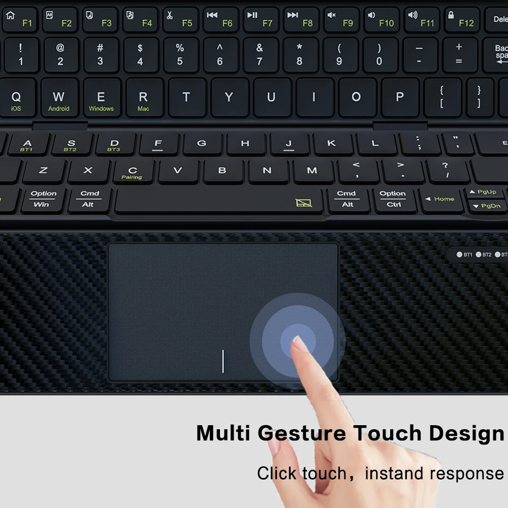 JOMAA คีย์บอร์ดไร้สาย Tri-Bluetooth แบบพกพาสําหรับเดสก์ท็อป/แล็ปท็อป คีย์บอร์ดไร้สายแบบพับได้แบบชาร์จไฟได้พร้อมทัชแพด