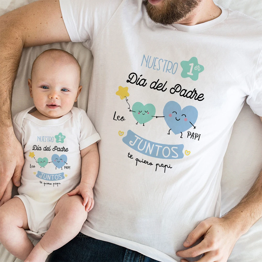 Our First Father's Day Family Matching Outfits Custom Name Daddy Shirt Baby Bodysuit Personalized Fathers Day Gift Outfits