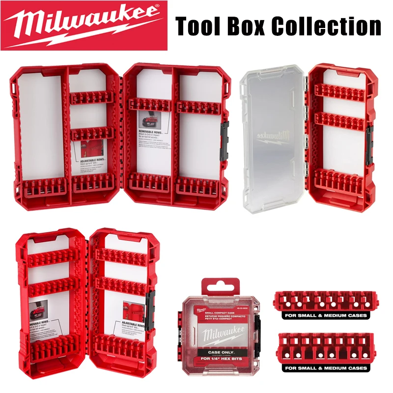 Milwaukee Tool Box Collection 1/4 Inch Hex Shank Bits Storage Case Empty Durable Clear Lid Portable Screwdriver Bit Organizer