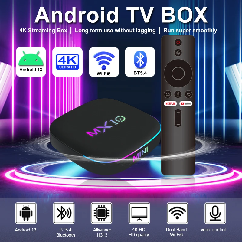 MX10 Z4 Smart TV Box Allwinner H313 Android 13 2GB RAM 16GB ROM Dual Band WiFi6 4K UHD Media Player With Voice Assistant