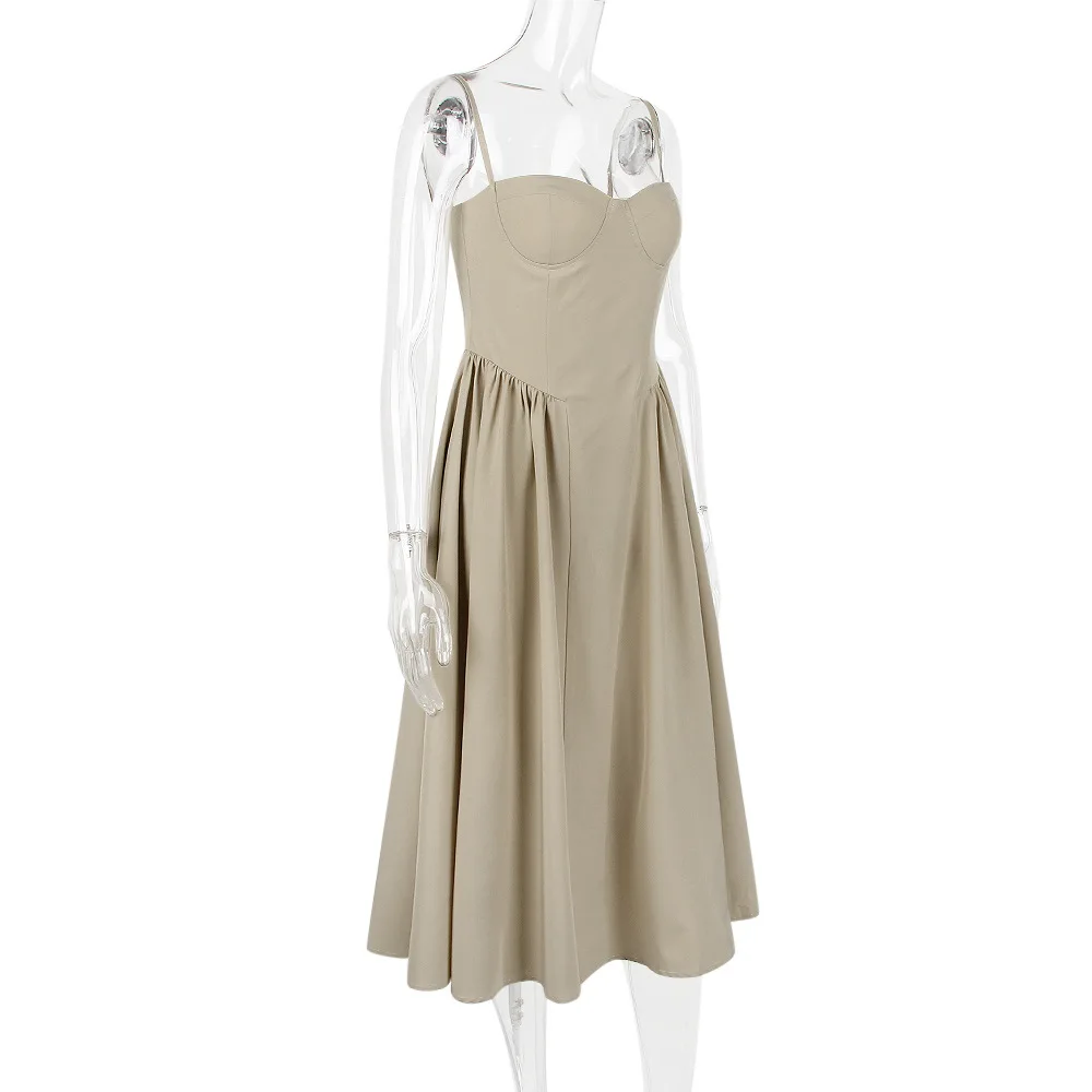 Sommer Frauen elegante ärmellose rücken freie Falten kleider Dame sexy feste Schlinge Midi-Kleid 2024 weibliche Party Abend A-Linie Roben – Detail 38