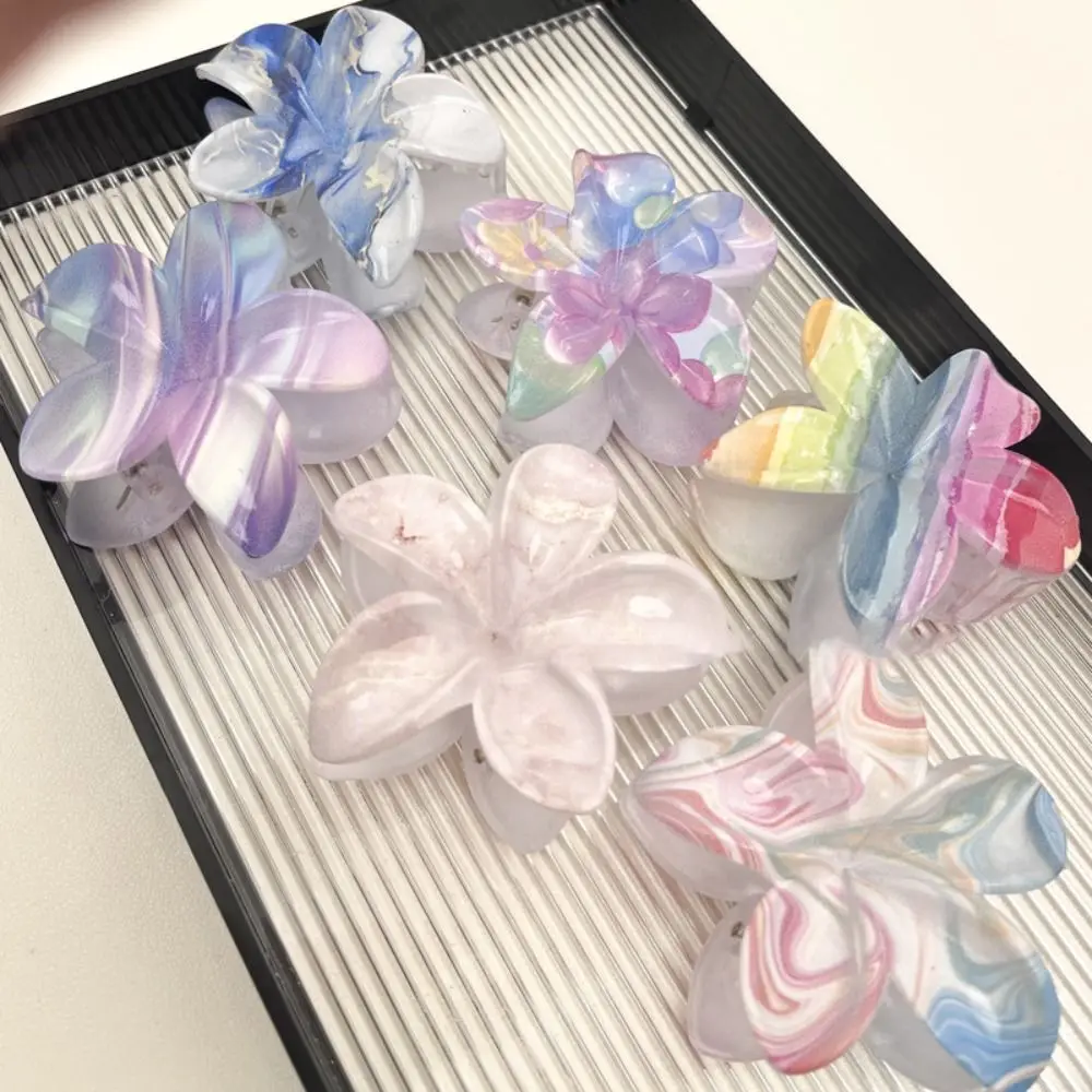 New Fashion Flower Hair Clip Creativity Marbling Plumeria Grab Clip Large Hair Accessories Flower Shape Claw Clips For Women