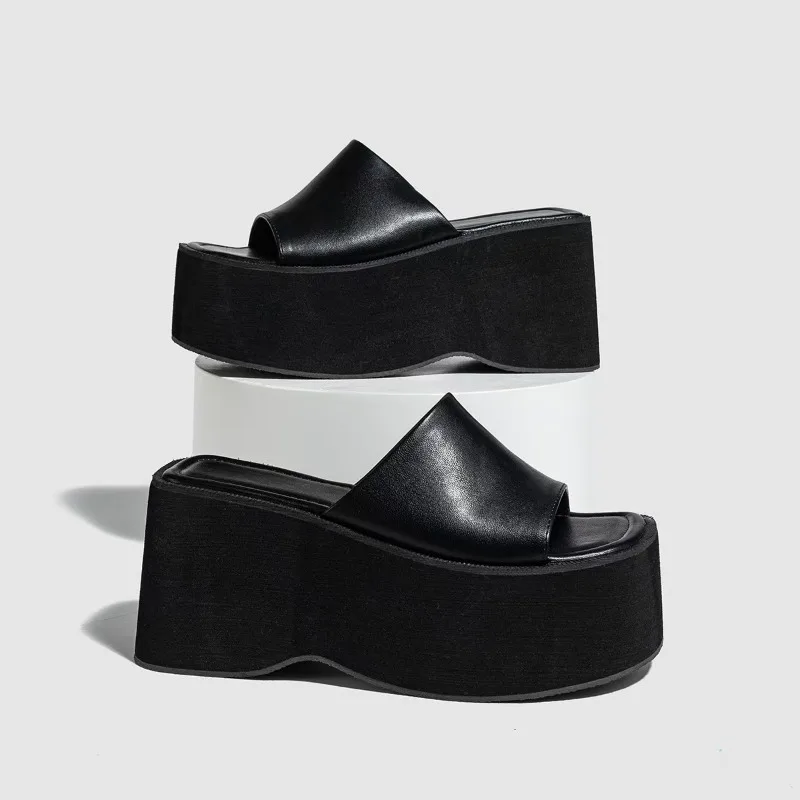 

Женские тапочки на танкетке, сандалии на платформе, женские летние массивные абрикосовые черные женские пляжные туфли с круглой головкой на толстой подошве, размер 35-42