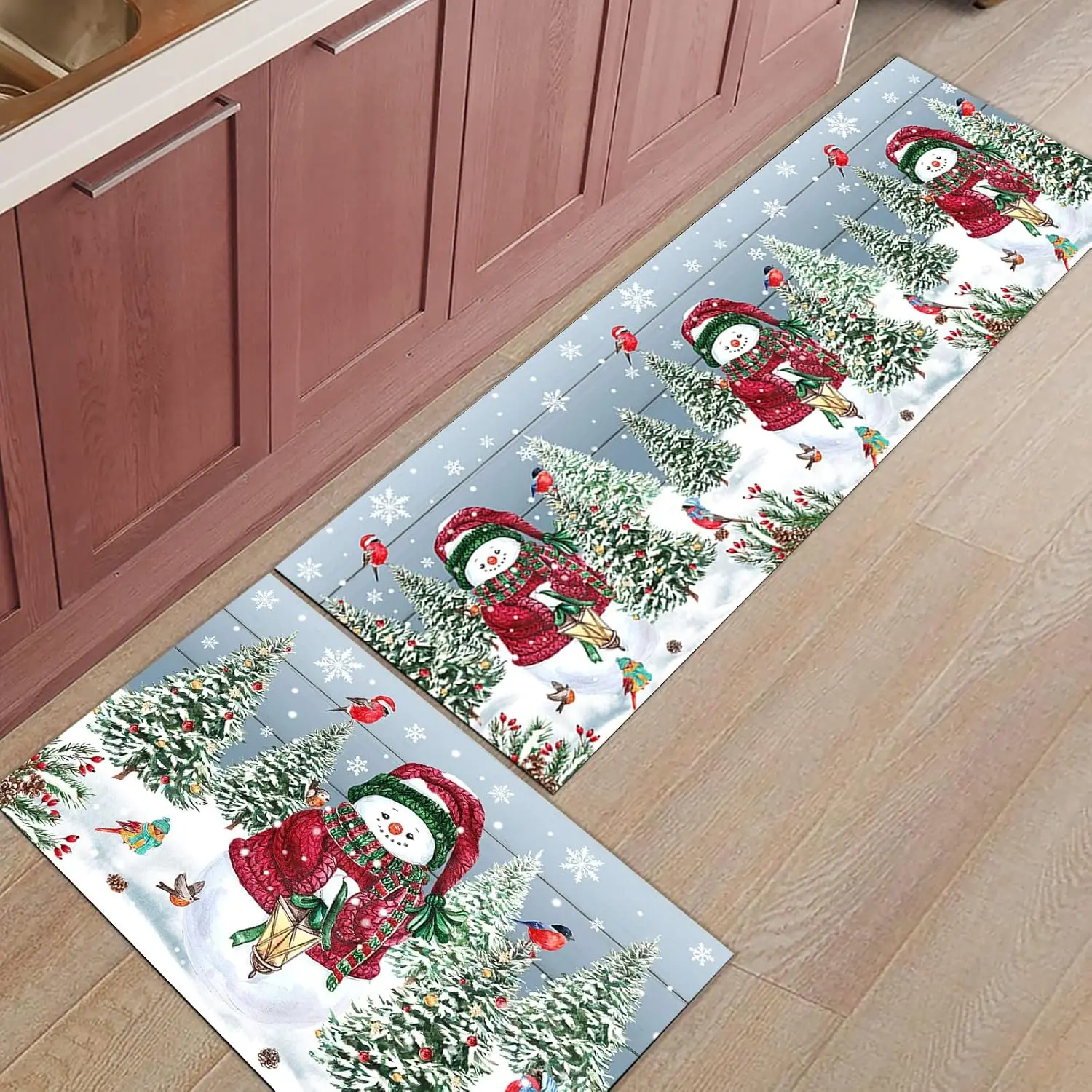 Christmas Tree Snowman Kitchen Mats Xmas Snowflakes Entrance Non-slip Door Mat Living Room Balcony Hallway Floor Mat Home Decor